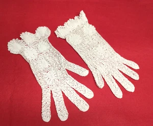 Antike viktorianische Handschuhe Spitze handgehäkelt Bündchen Spitze Damen Gr. S -Medium - Bild 1 von 9