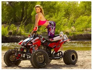 Insegna Poster Striscione Ragazza Honda 450R ATV Quad Wall Art Cartello Grafica Decalcomania Immagine - Foto 1 di 3