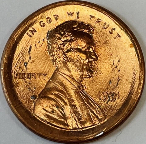 1991 Lincoln cent broad strike penny Error OFF CENTER Broadstruck GEM unc RED Cover