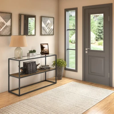 Mesa console acabamento desgastado para entrada, corredor, sala de estar. Marrom. - Imagem 1 de 4