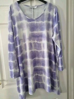Box 2 Tunic Top Size 14 16 Lilac White Tie Dye Longline Oversized  VGC - Image 1 of 4