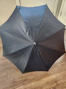 Antique Black Umbrella Parasol w/Leather Crook Handle XL Great Period Prop! - Picture 1 of 12