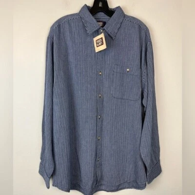 Nueva Camisa Manga Larga Desteñida Glory Y2K Algodón Rayas Abotonada L Foto 1 de 4