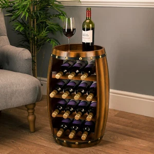 Barrel Wine Rack Wooden Free Standing 14 Bottle Storage Holder H50cm Christow - Picture 1 of 7