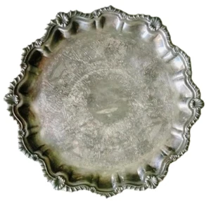 Placa de plata vintage Barker Ellis Inglaterra de 10"" bandeja georgiana 1912-1932 sello distintivo - Imagen 1 de 4