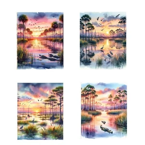 Juego de 4 impresiones en lienzo de arte de pared de 8x10 Sunset Everglades - Imagen 1 de 9