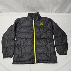 The North Face Boys Brown Black And Lime Puffer Coat No Hood Size M 10/12 - Picture 1 of 15