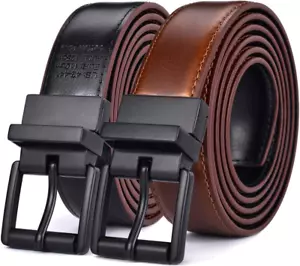 Beltox Men’S Belt Dress Casual Reversible Leather 1.1” W Roller Buckle Rotated - Picture 1 of 9