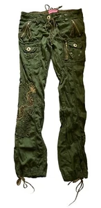 Miss Me Womens Pants medium Y2K Green Cargo Low Waist Paratrooper Asian Dragon - Picture 1 of 11