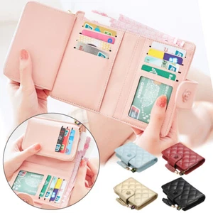 Women PU Leather Wallet Bifold Zipper Coin Purse Credit Card Holder Pocket Purse - Picture 1 of 17