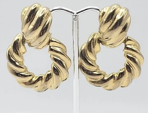 Pendientes de clip de aro colgantes con llamador de puerta dorado remolino vintage - Imagen 1 de 10