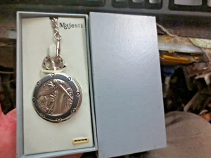 Vtg Majesti Quartz Silvertone Pocket Watch Chain military time Motorcycle Case - Picture 1 of 5
