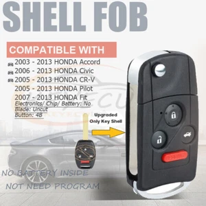 2003-2013 for Honda Upgrade Flip Key Shell Case Accord Civic CRV Pilot Fit 3+1 B - Picture 1 of 6
