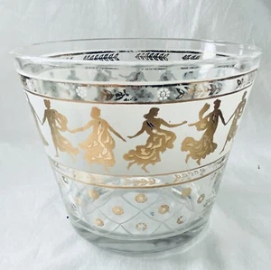 Vintage Mid Century Glass Ice Bucket with Gold Grecian Figures & Lattice Design - Picture 1 of 7
