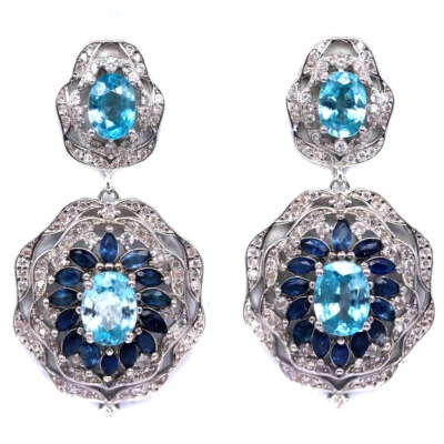 Pendientes de plata de ley 925 con espuma de mar azul - circón blanco y zafiro azul Foto 1 de 4