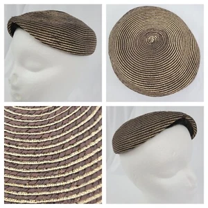 Vintage Brown & Gold Circular Striped Calot Hat by Chapeaux Original - Picture 1 of 13