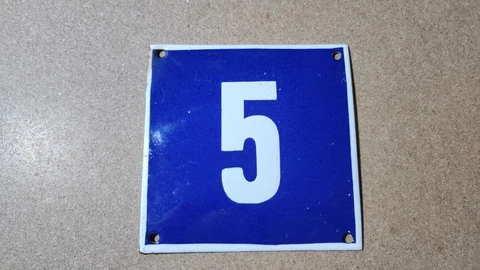 Vintage Enamel Sign Number 5 Blue House Door Street Plate Metal Porcelain Tin Cover