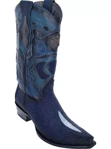 LOS ALTOS SNIP TOE NAVY GENUINE STINGRAY SINGLE STONE WESTERN COWBOY BOOT EE+ - Picture 1 of 2