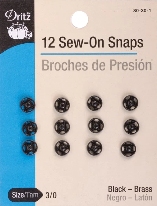 Dritz 80-30-1 Black Sew-On Snaps-Size 3/0 12/Pkg - Image 1 of 1