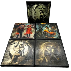 OOAK Handarbeit Halloween Goth Pinup Leinwand Wandbild Künstler signiert 5er Set - Bild 1 von 10