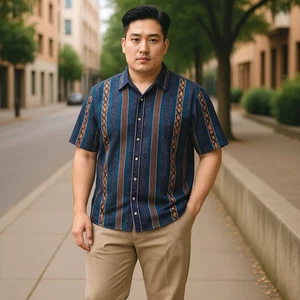 Simmashah Mens Hawaiian Shirt XXXL Short Sleeve Button Down Blue Stripe - Picture 1 of 12