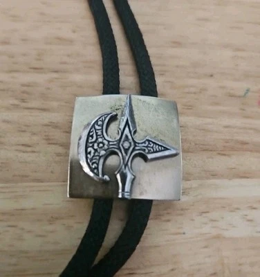 Spear Head Bolo Tie W/Black Nylon Cord Gold Tips - Image 1 of 4