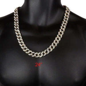 Collar de cadena cubana 14K diamantes helados circonita cúbica 24" hip hop ropa de calle joyería - Imagen 1 de 7