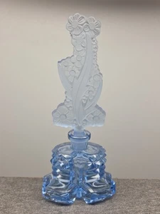 Botella de perfume checa art deco vidrio corte azul con tapón - Imagen 1 de 15