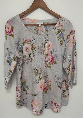 Blusa túnica floral de lino para mujer J.Jill Love puños de ganchillo plisada talla grande Foto 1 de 4