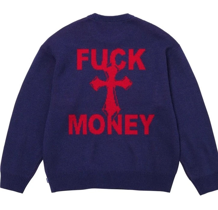 Supreme Money Sweater  Navy FW24 blue f*** size large brand new - Image 1 of 2