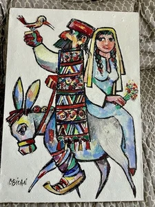 THE BRIDE Donkey Ride, ORIGINAL Acrylic PAINTING on Canvas 22x31 by Jovan Obican - Picture 1 of 7