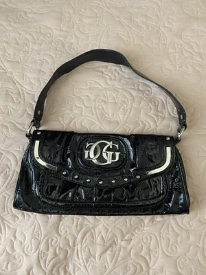 GUESS Black Faux Python Glossy Leather Baguette Shoulder Bag Purse Vintage Y2K - Image 1 of 4