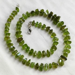 Natural Peridot Gemstone 8 to 12 mm Size Faceted Nuggets 17" Necklace - Picture 1 of 9