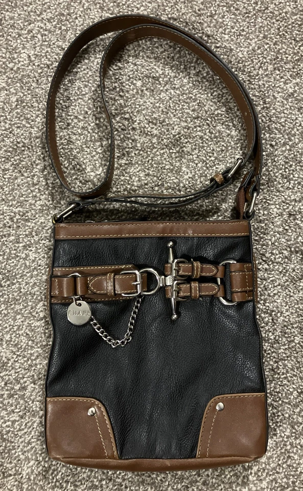 Bandolera Bolso de Hombro Cartera CHAPS por Ralph Lauren Horsebit Negro Marrón Foto 1 de 4