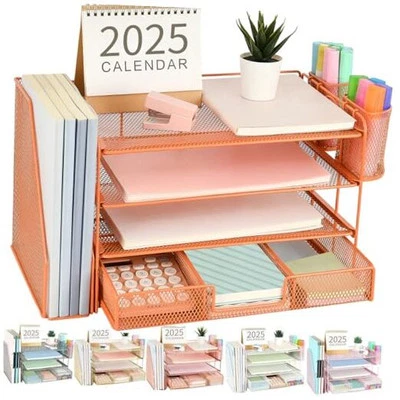  Paper Letter Tray Organizer with File Holder, 4-Tier Desk Accessories &  Foto 1 de 4