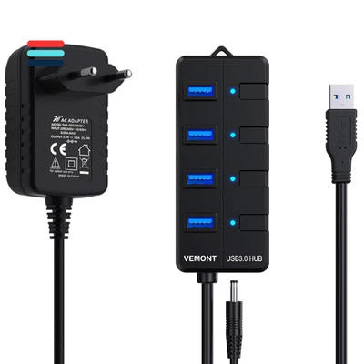 USB 3 Hub mit Netzteil | 4 Ports | Einzelne Schalter - Bild 1 von 4