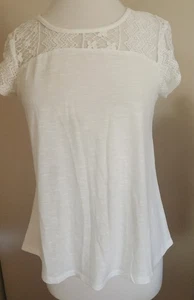 No Boundaries hübsche weiße Spitze und Strickpasse und Rücken Kurzarm Gr. Lg - Bild 1 von 15