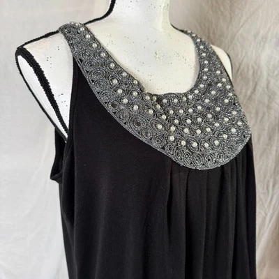 Женская майка Saks Fifth Avenue размер XL с жемчужным украшением черная с бретелью через шею Cleopatra - Изображение 1 из 4