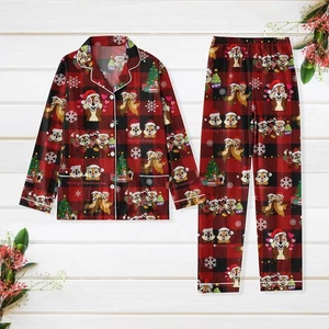 Funny Chip And Dale Santa Double Trouble Merry Christmas Red Plaid Pajamas Set - Bild 1 von 2