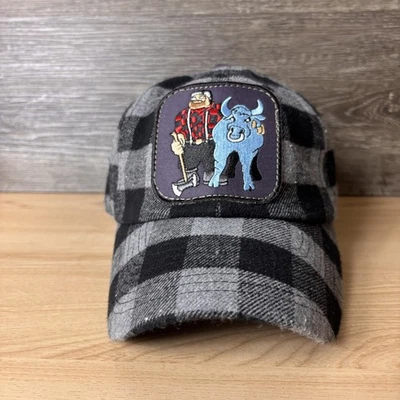 Paul Bunyan Hat Cap Strap Back Gray Black Plaid Patch Flannel Babe Minnesota - Image 1 of 4