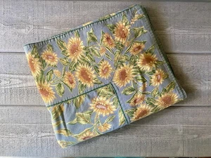 April Cornell Tablecloth Soleil Sunflower Yellow & Blue Floral 80" x 50" - Picture 1 of 4