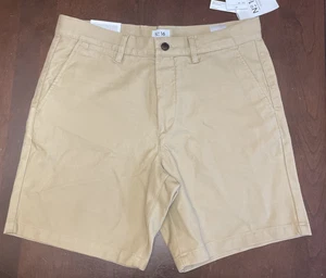 H&M Shorts Mens 32 No16 Essentials Tan Chino Zip Fly Corozo Buttons Cotton Twill - Picture 1 of 12