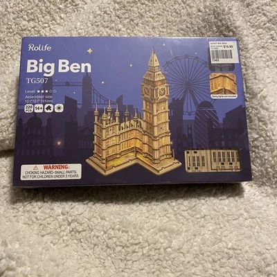 Rolife BIG BEN 3D Wooden Puzzle TG507 220 Pieces Includes Lights New in Package - Image 1 of 4