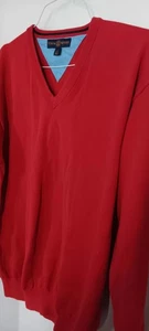 Hilfiger Red Vneck L/S Cotton Sweater Mens Large 48wx27L - Picture 1 of 3