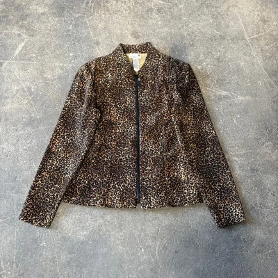 Vintage Y2K Leopard Print Jacket Size 4 Black Animal Cheetah Scarlett Full Zip - Image 1 of 4