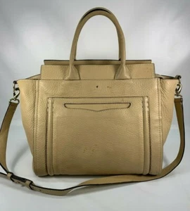 Kate Spade Beige Pebble Grain Leather Large Zip Satchel Shoulder Bag - Picture 1 of 12