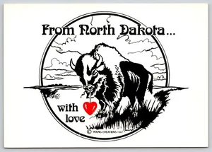 Postal bisonte americano de Dakota del Norte con búfalo de amor - Imagen 1 de 2