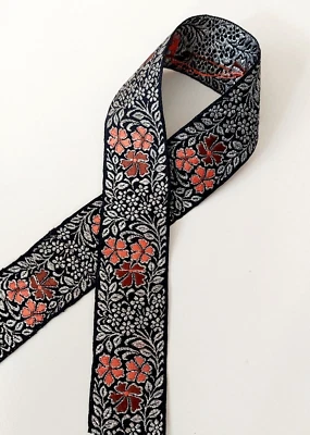 Vintage Embroidered Jacuard Brocade Ribbon 1 1/2" wide 3yd. lot - Image 1 of 3