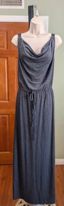 Mossimo Maxikleid Wasserfallausschnitt ärmellos Damen L grau Stretch Kordelzug Taille - Bild 1 von 11