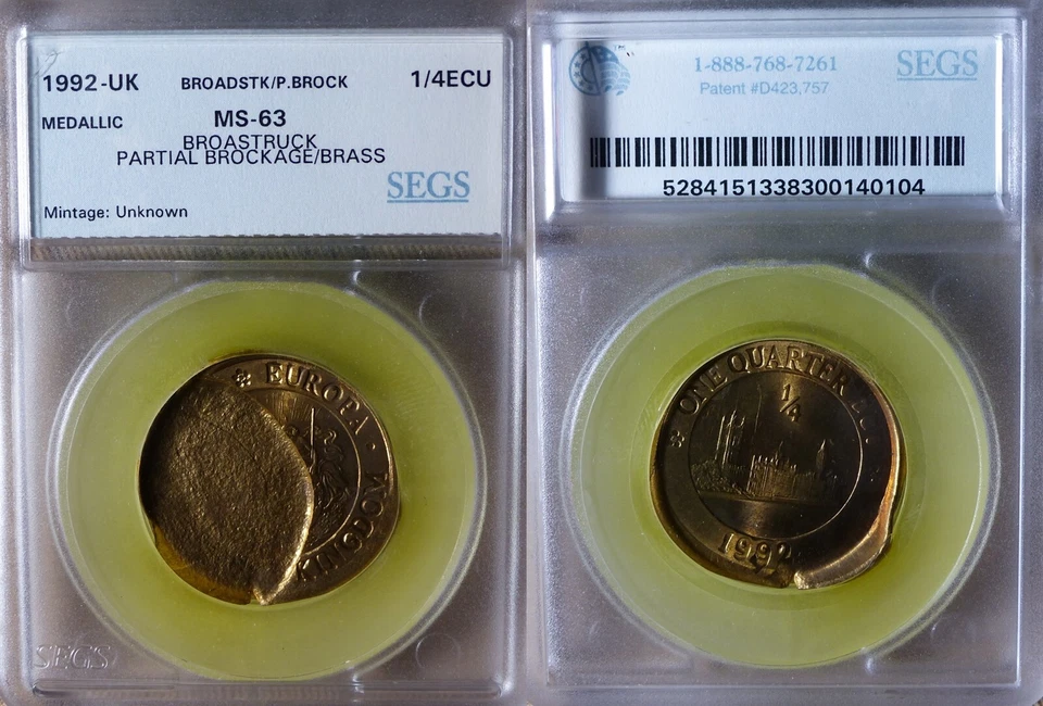 Error:Europa Pattern 1992 UK 1/4 Ecu Broadstruck Partial Brockage MS63 CT170 - Image 1 of 1